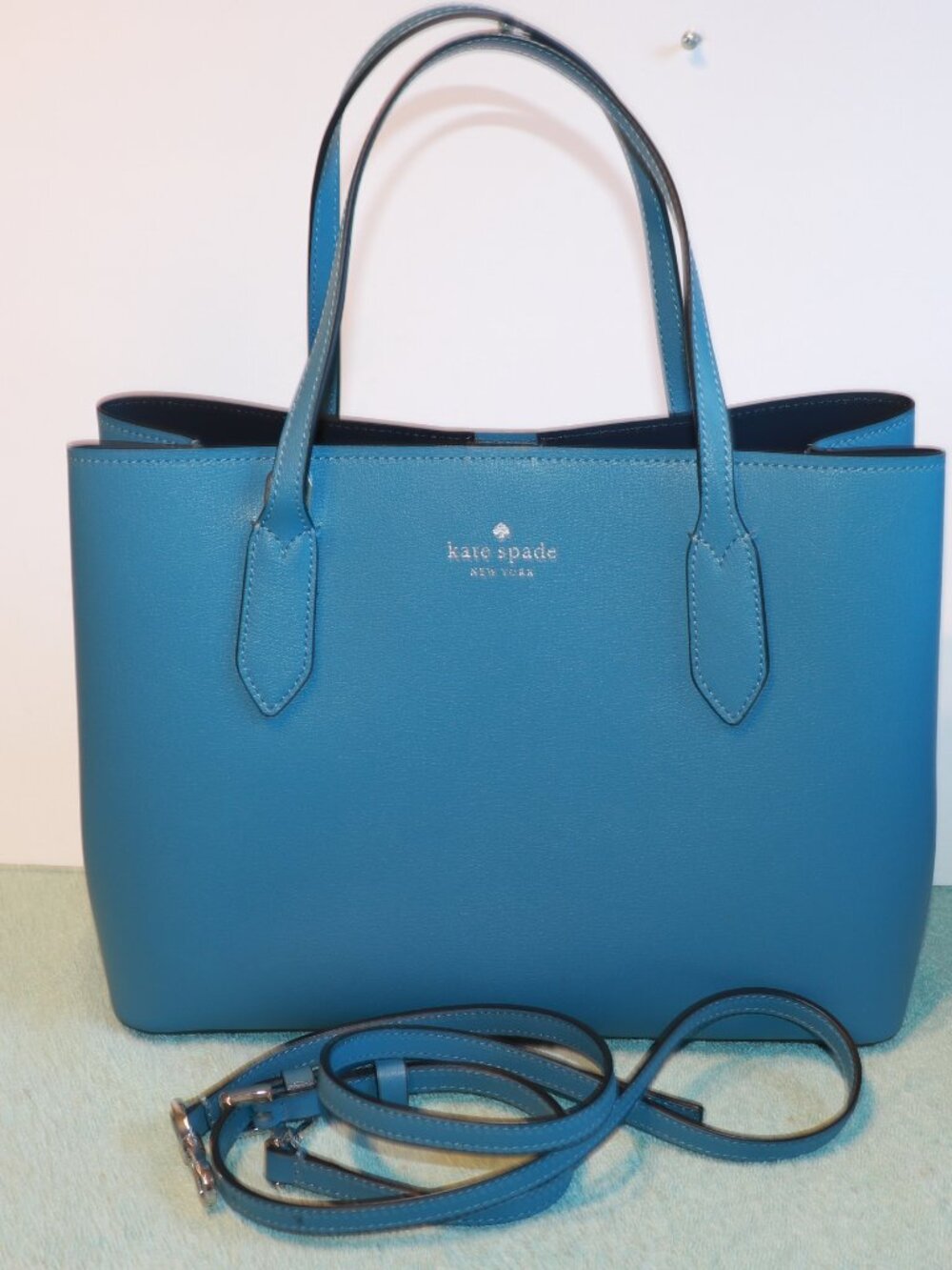 NWOT Kate Spade Satchel Harper Blue Crossbody Grain Leather 12"X9"